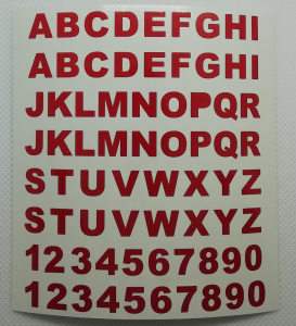 52 Klebebuchstaben und 20 Zahlen Standard (Bogen), rot ab 8 mm 52 Klebebuchstaben und 20 Zahlen Standard (Bogen), rot ab 8 mm