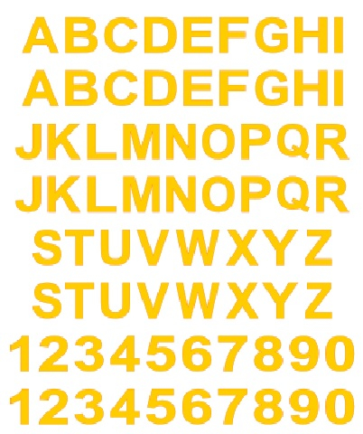 52 Klebebuchstaben und 20 Zahlen Standard (Bogen), gelb ab 8 mm 52 Klebebuchstaben und 20 Zahlen Standard (Bogen), gelb ab 8 mm