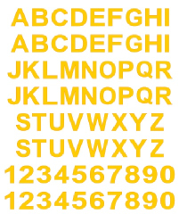 52 Klebebuchstaben und 20 Zahlen Standard (Bogen), gelb ab 8 mm 52 Klebebuchstaben und 20 Zahlen Standard (Bogen), gelb ab 8 mm